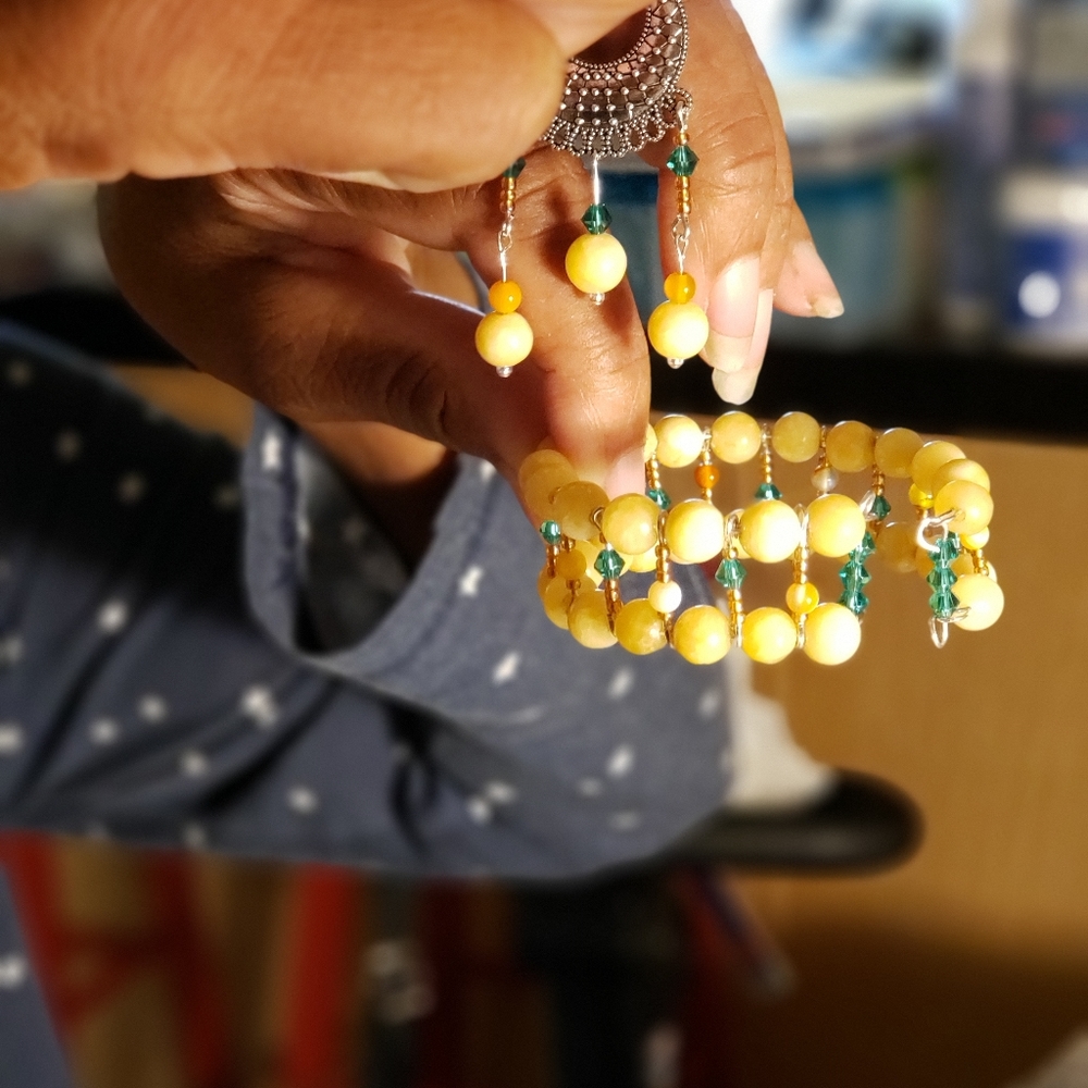 Bangle bracelet and matching earrings